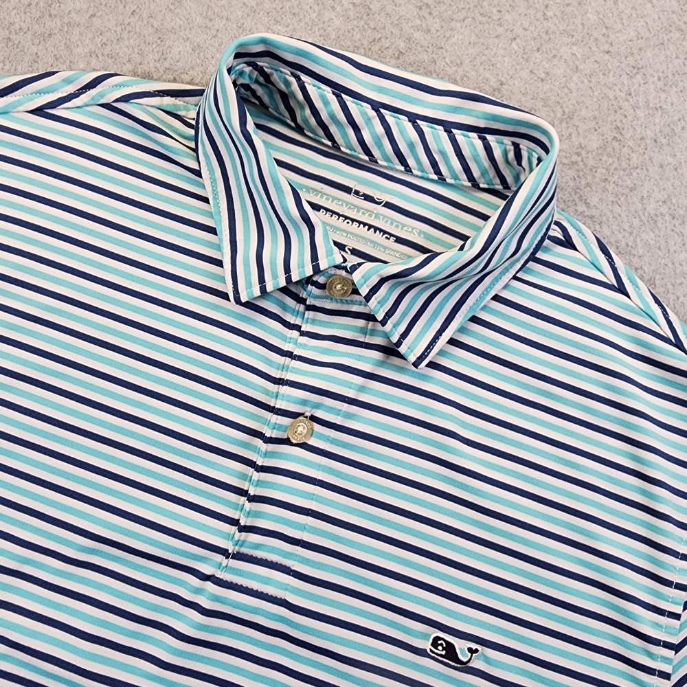 Vineyard Vines Performance Polo Shirt Mens Small Blue Striped Short Sleeve
